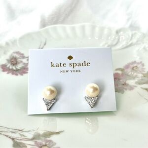 kate spade- bright ideas-Triangle Faux Pearl-Clear Stone- Gold Stud Earrings-NWT